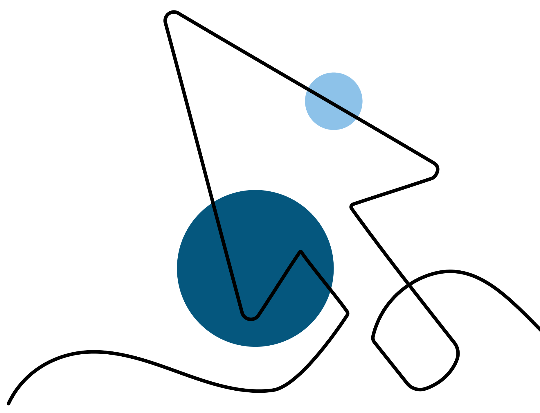 outline of a cursor arrow with a light blue and dark blue dot