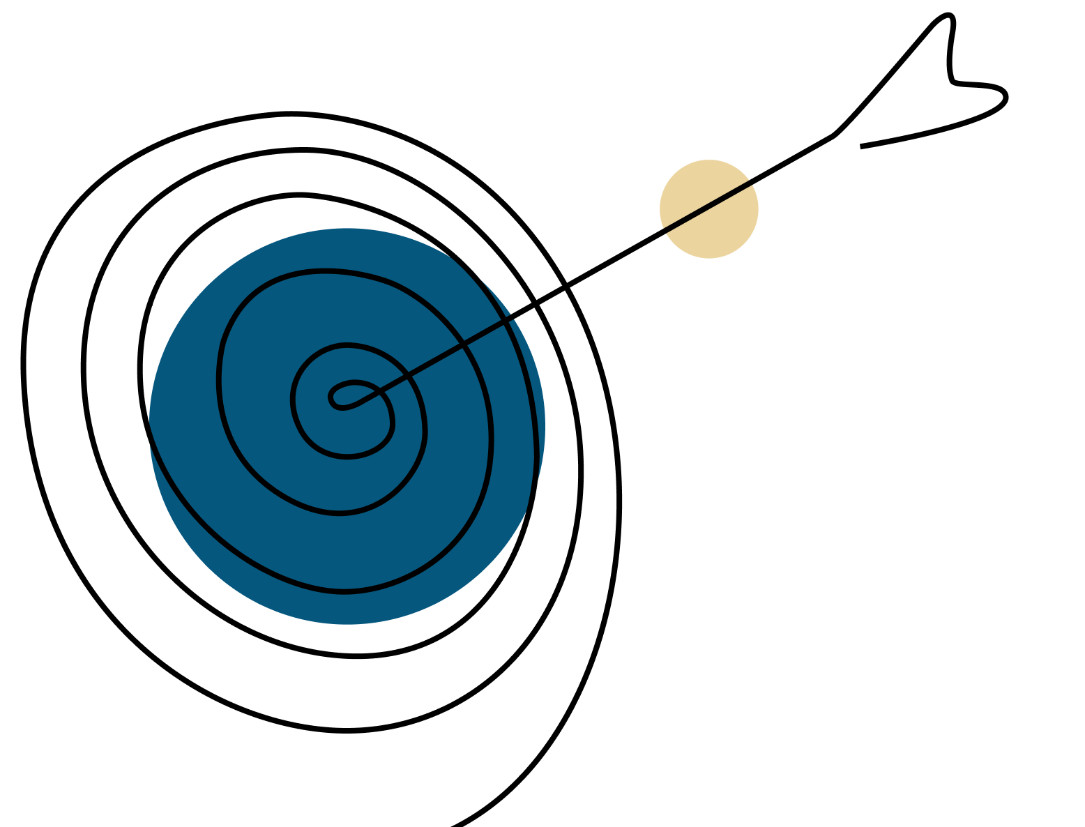 Spiral with blue inner circle, with outline of an arrow sticking through the center